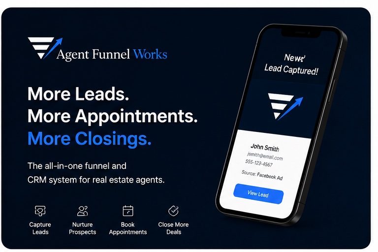 A branded AgentFunnelWorks campaign landing page with instant lead capture